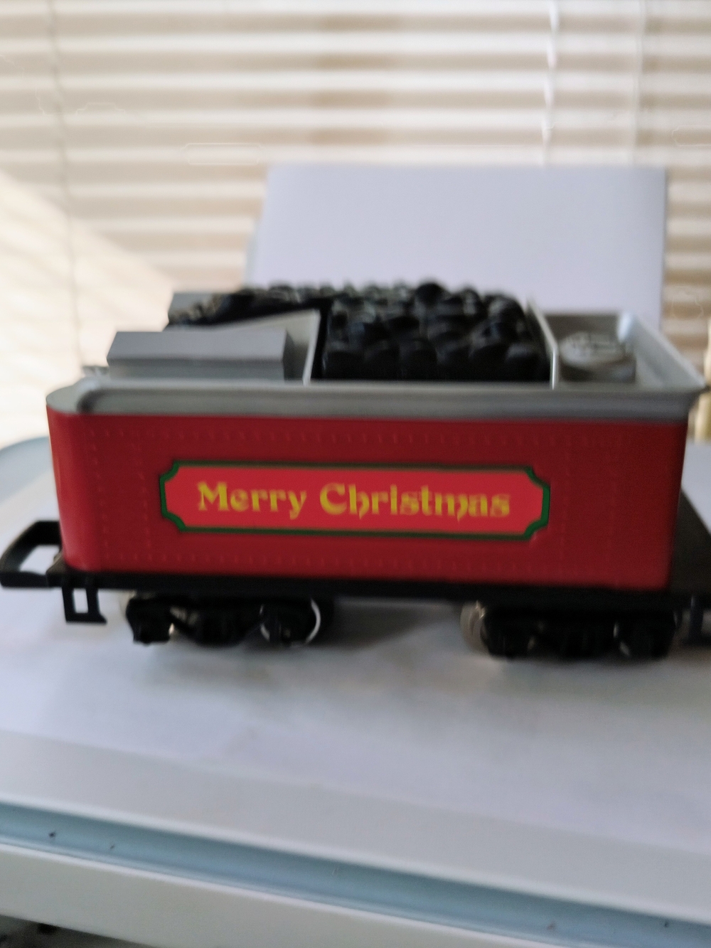 Holiday Train Coal Car - Red Merry Christmas G Gauge